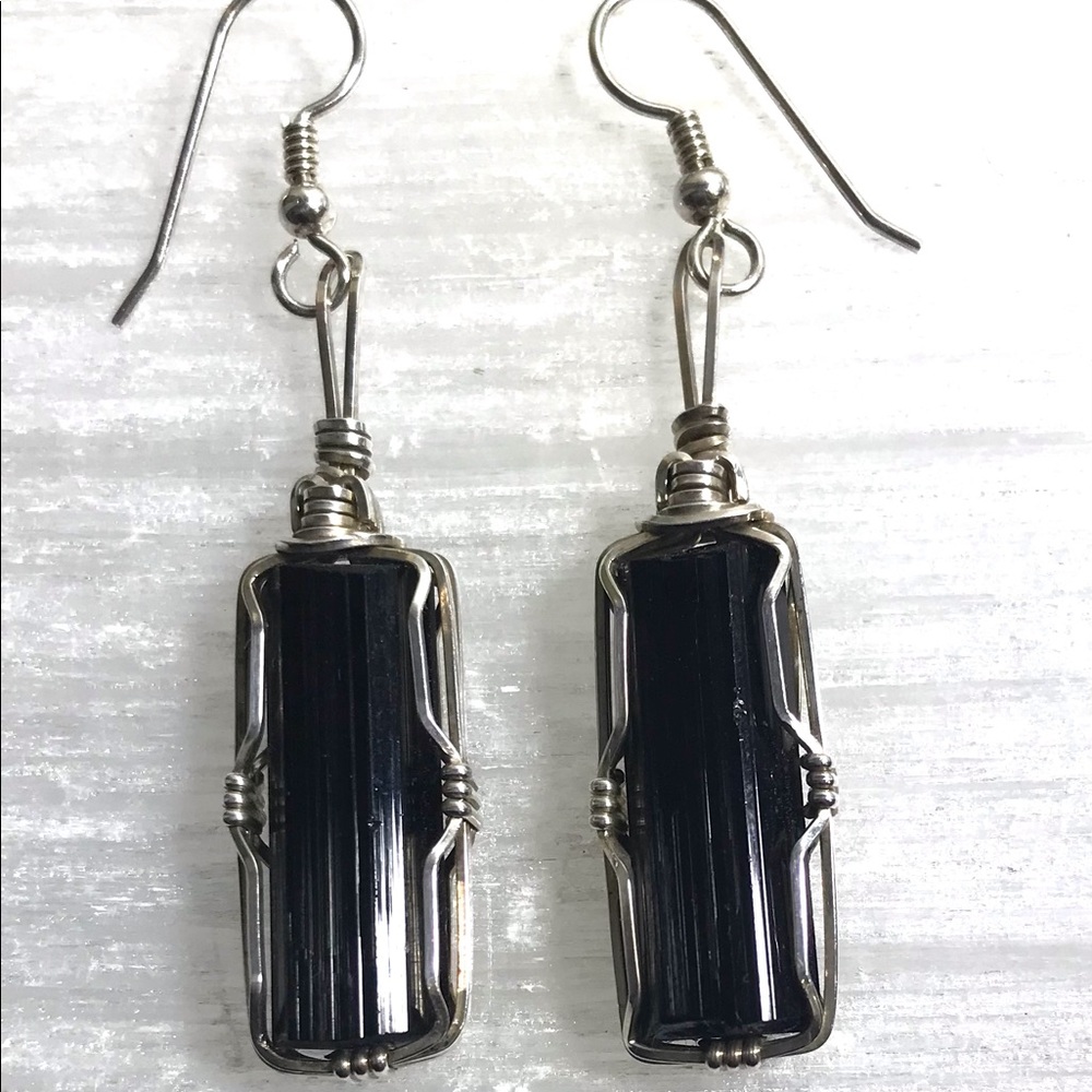 Black Tourmaline Silver Earrings